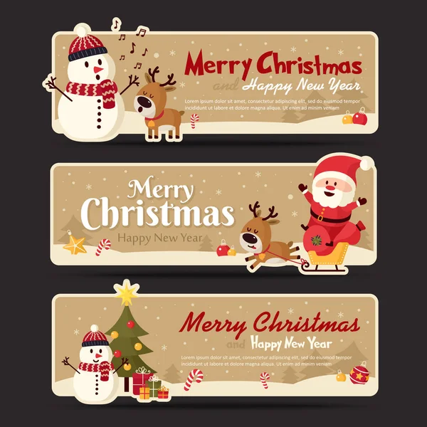 Set Banner Navideño Feliz Navidad Feliz Año Nuevo Ilustración Vectorial — Archivo Imágenes Vectoriales