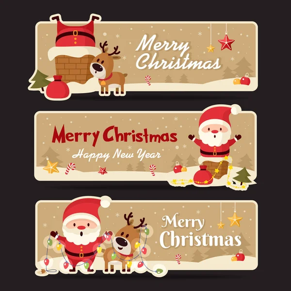 Conjunto Banner Natal Feliz Natal Feliz Ano Novo Ilustração Vetorial —  Vetores de Stock