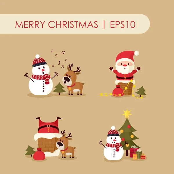 Santa Claus Jeleny Sněhulák Veselé Vánoce Šťastný Nový Rok Svátečními — Stockový vektor