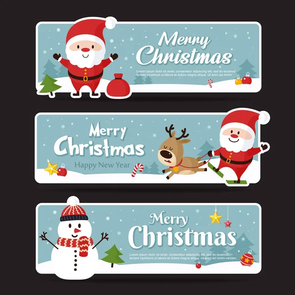 Set Banner Navideño Feliz Navidad Feliz Año Nuevo Ilustración Vectorial — Vector de stock