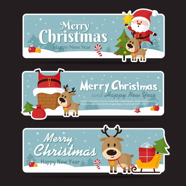 Σετ Χριστουγεννιάτικο Banner Καλά Χριστούγεννα Και Ευτυχισμένο Νέο Έτος Εικονογράφηση — Διανυσματικό Αρχείο