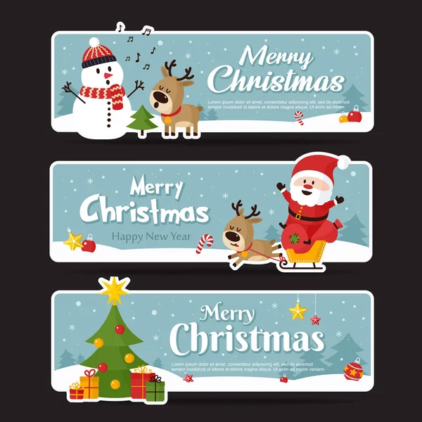 Conjunto Banner Natal Feliz Natal Feliz Ano Novo Ilustração Vetorial — Vetor de Stock