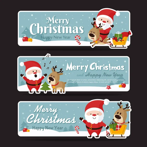 Karácsonyi Banner Halmaza Kellemes Karácsonyi Ünnepeket Boldog Évet Vektoros Illusztráció — Stock Vector