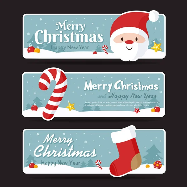Σετ Χριστουγεννιάτικο Banner Καλά Χριστούγεννα Και Ευτυχισμένο Νέο Έτος Εικονογράφηση — Διανυσματικό Αρχείο