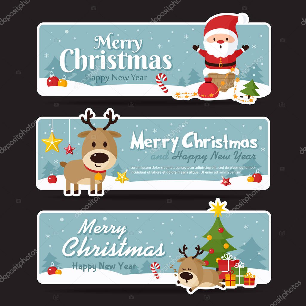 Set of christmas banner. Merry Christmas and Happy New Year. Vector illustration. eps 10