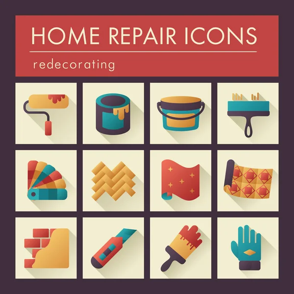 Reparación del hogar, remodelación, redecoración icono conjunto — Archivo Imágenes Vectoriales