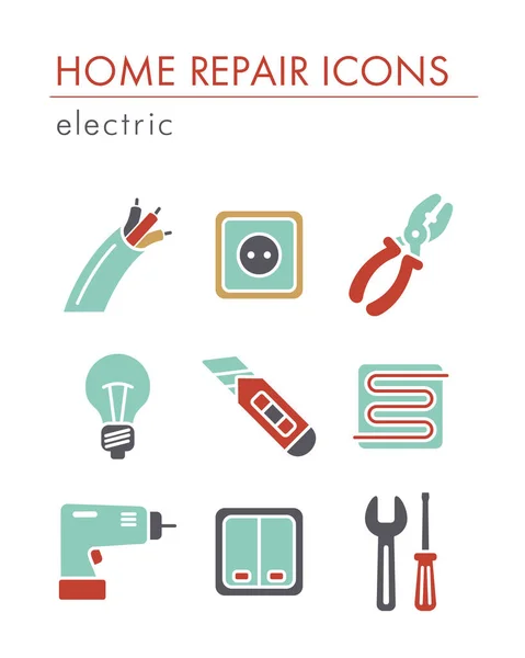 Reparación del hogar, iconos eléctricos — Vector de stock