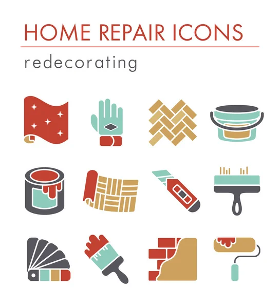 Reparación del hogar, remodelación, redecoración icono conjunto — Archivo Imágenes Vectoriales