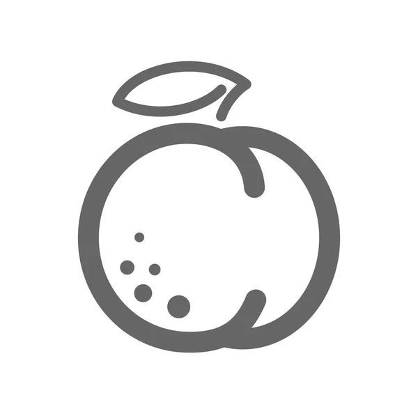 Fruto de melocotón o nectarina con icono de contorno de hoja — Vector de stock