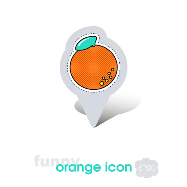 Orange with leaf pin map icon. Orange citrus fruit — Stock Vector
