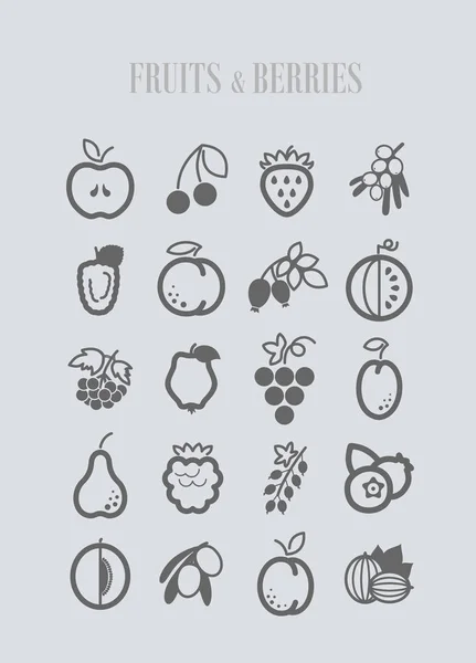 Набор иконок из фруктов и ягод — стоковый вектор