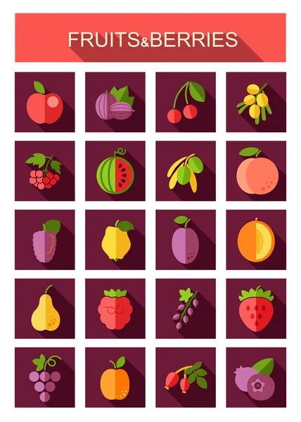 Set de iconos de frutas y bayas — Vector de stock