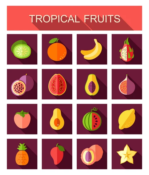 Conjunto de iconos de frutas tropicales — Vector de stock
