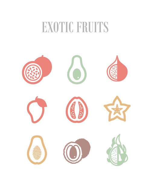 Exotic fruit icons set