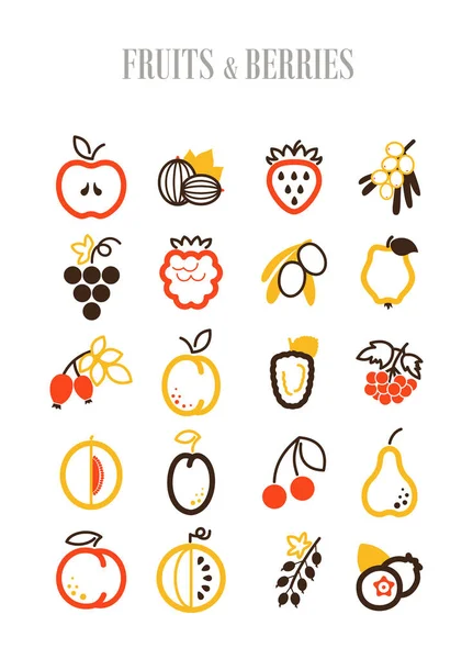 Set de iconos de frutas y bayas — Vector de stock