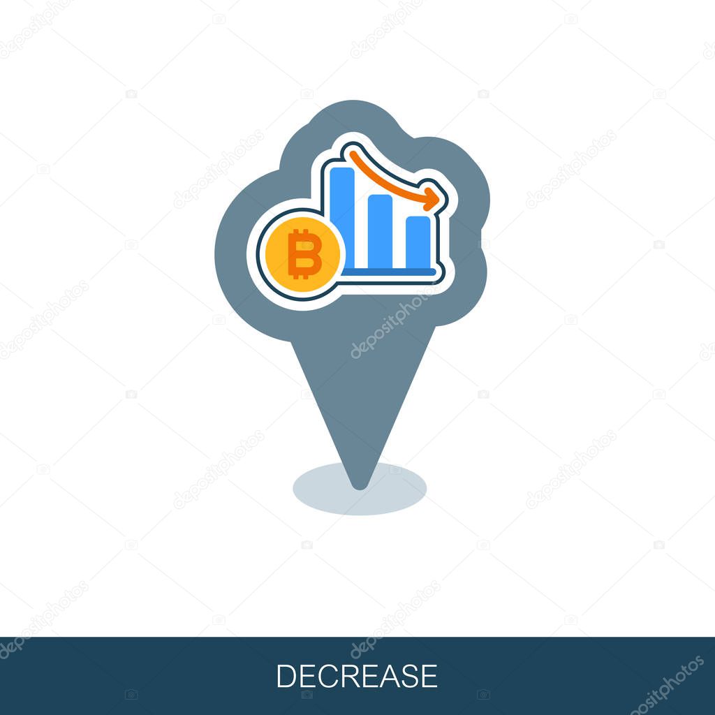 Bitcoin Rate Disminuir icono de mapa pin