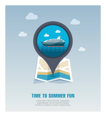 Cruise liner pin harita simgesi. Yaz. Tatil
