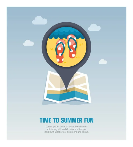 Flip Flops pin icône de carte. L'été. Vacances — Image vectorielle