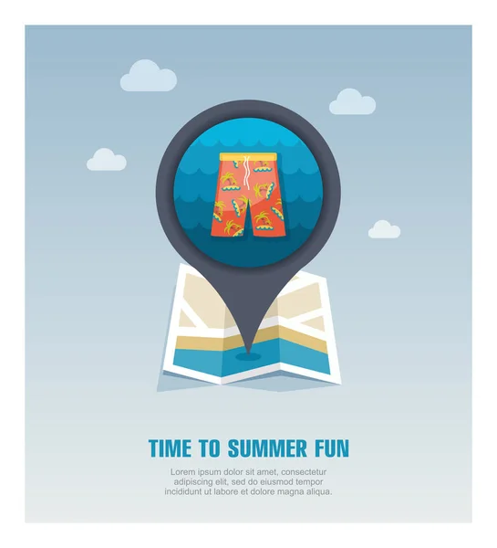 Men Beach Shorts pin map icon. Summer. Vacation — Stock Vector