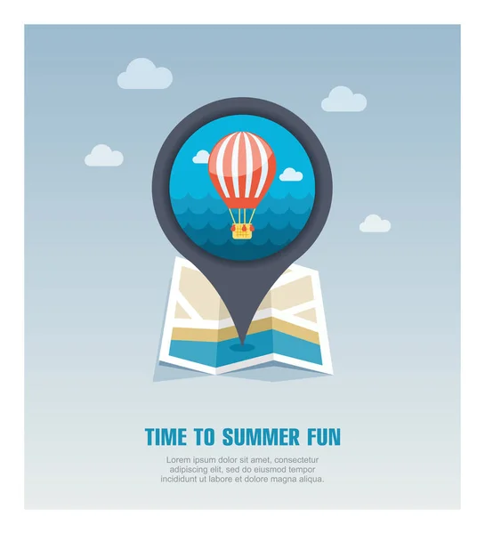 Icône de carte de montgolfière. L'été. Vacances — Image vectorielle