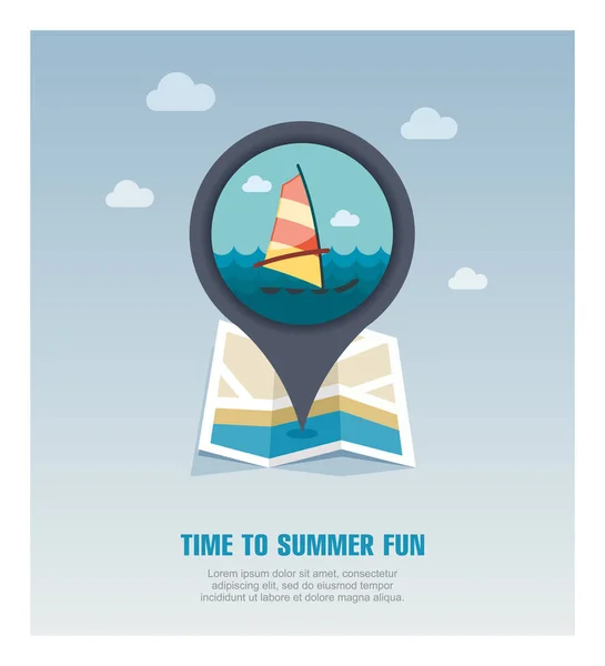 Board Windsurfing pin map icon. Summer. Vacation — Stock Vector