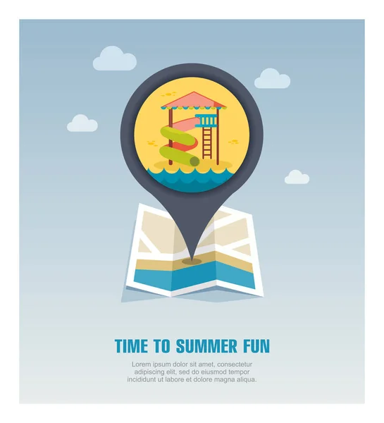 Water Park Summer. Slide Beach pin mapa icono — Archivo Imágenes Vectoriales