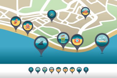 Cankurtaran plaj güvenlik pin harita simgesi harita üzerinde bulunan