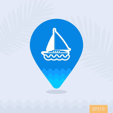 Yelken pin harita simgesi ile Tekne. Yaz. Tatil