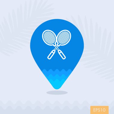 Badminton Raket PIN harita simgesi. Yaz. Tatil