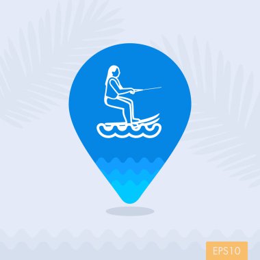 Su kayağı PIN harita simgesi. Yaz. Tatil