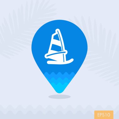 Yönetim Kurulu Rüzgar Sörfü PIN harita simgesi. Yaz. Tatil