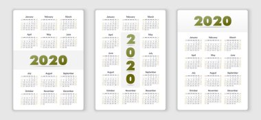 Vektör takvimi 2020 yıl. Hafta Pazar başlıyor