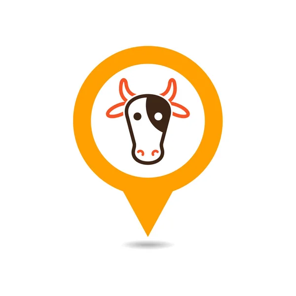 Krowa wektor pin ikonę mapy. Głowy zwierząt — Wektor stockowy