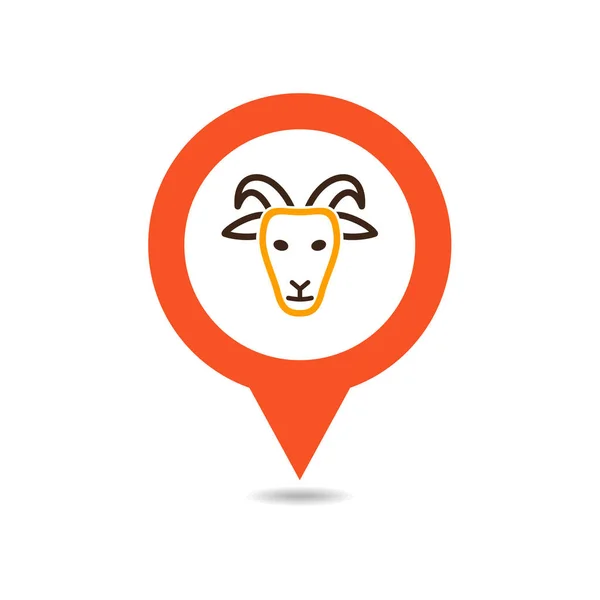 Goat vector pin map icon. Animal head — Stock Vector