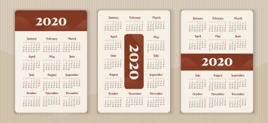 Vektör takvimi 2020 yıl. Hafta Pazar başlıyor