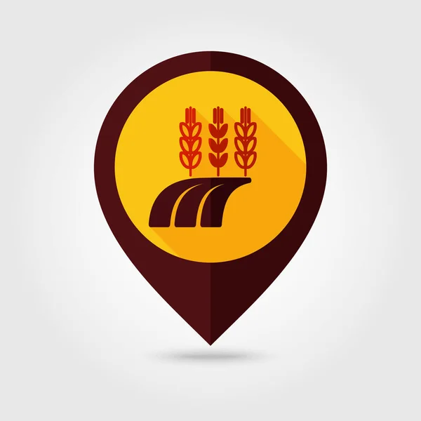 Orelhas de trigo, cevada ou centeio no ícone do mapa do pino de campo — Vetor de Stock