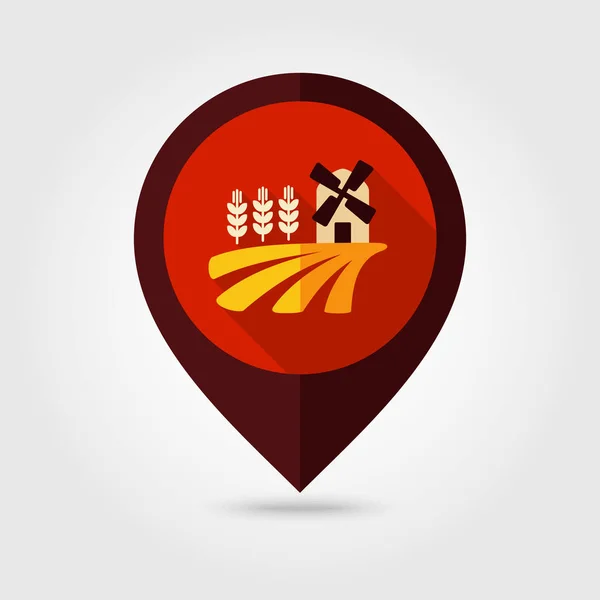 Campo com moinho de vento e orelhas de pino de trigo mapa ícone —  Vetores de Stock