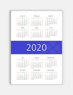 Vektör takvimi 2020 yıl. Hafta Pazar başlıyor
