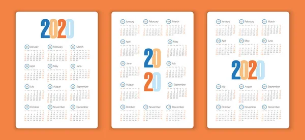 Calendrier vectoriel 2020 année. Semaine commence à partir de dimanche — Image vectorielle