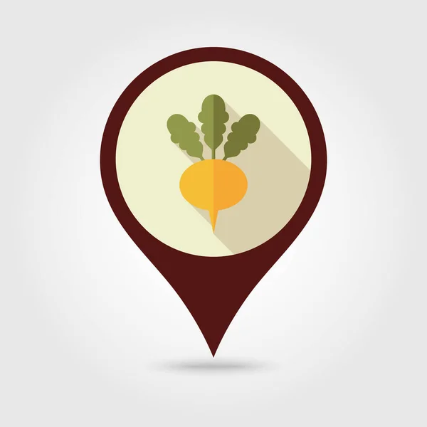 Icono de mapa plano de nabo. Vector de raíz vegetal — Vector de stock