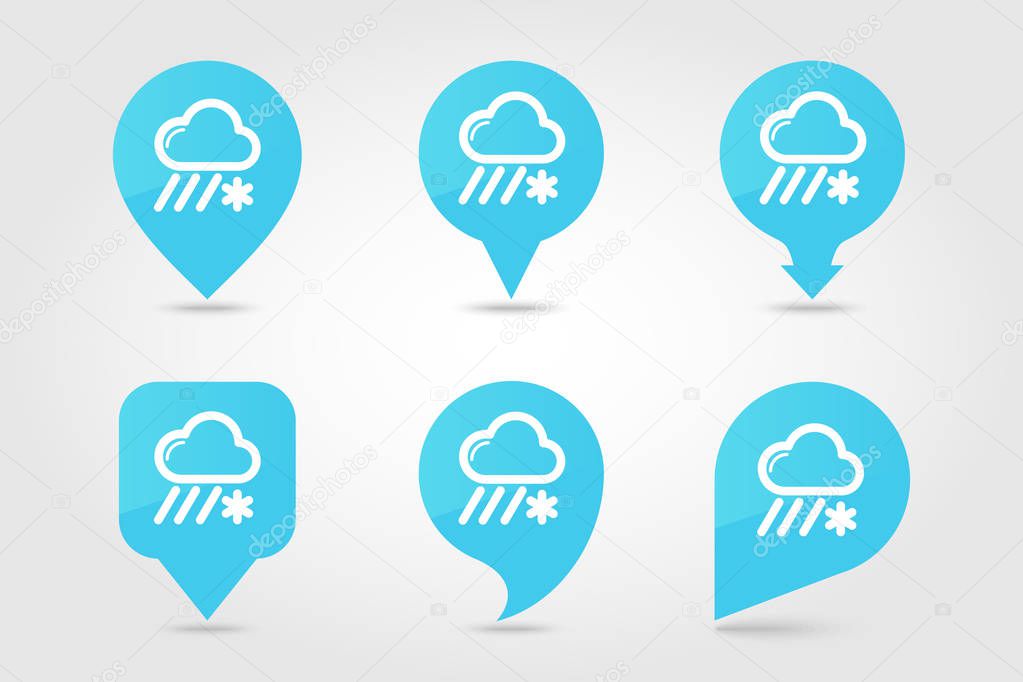 Cloud Snow Rain pin map icon. Meteorology. Weather