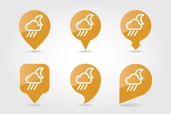 Rain Cloud Moon pin map icon. Meteorology. Weather — Stock Vector