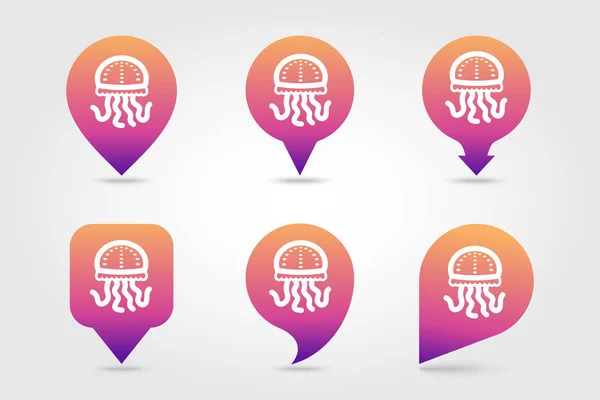 Jellyfish PIN Mapa ikona. Letnich. Wakacje — Wektor stockowy