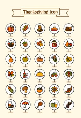 Şükran Günü pin harita simgesi ayarlayın. Hasat