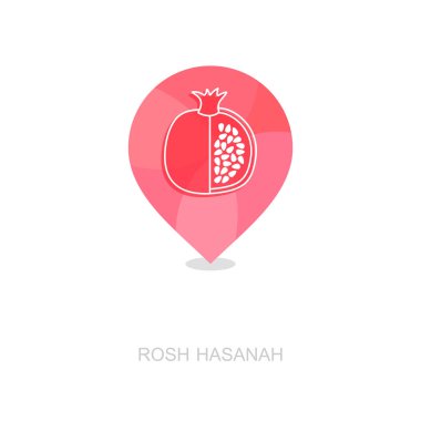 Granat. Rosh Hashanah pin harita simgesi. Shana tova