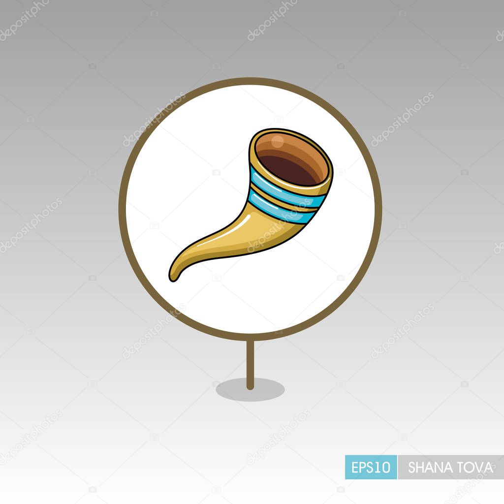 Shofar. Rosh Hashanah pin map icon. Shana tova Map pointer. Happy and sweet new year in Hebrew. Map marker. Graph symbol for your web site design, logo, app, UI. Vector illustration