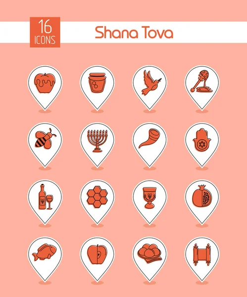 Rosh Hashanah, Shana Tova Yahudi yeni yılı Icon set — Stok Vektör