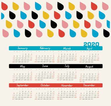 Vektör takvimi 2020 yıl. Hafta Pazar başlıyor