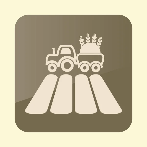 Tractor en el icono plano de campo — Vector de stock