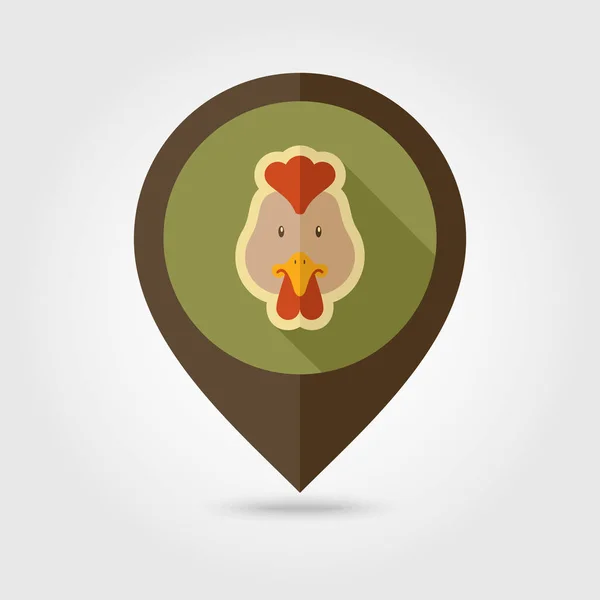 Pollo plano pin mapa icono. Vector cabeza animal — Archivo Imágenes Vectoriales